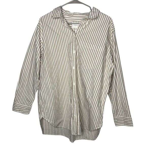 American Eagle Oversized Perfect Button-Up White/Gray Women’s Blouse Shirt Sz S - Picture 2 of 9